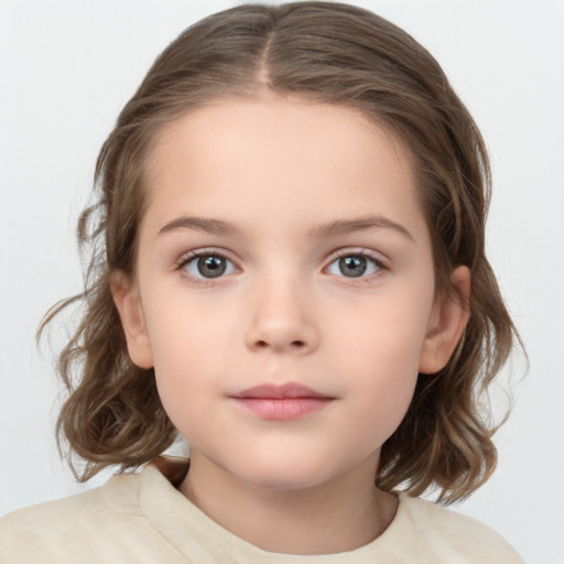 Neutral white child female with medium  brown hair and brown eyes