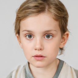 Neutral white child female with medium  brown hair and blue eyes