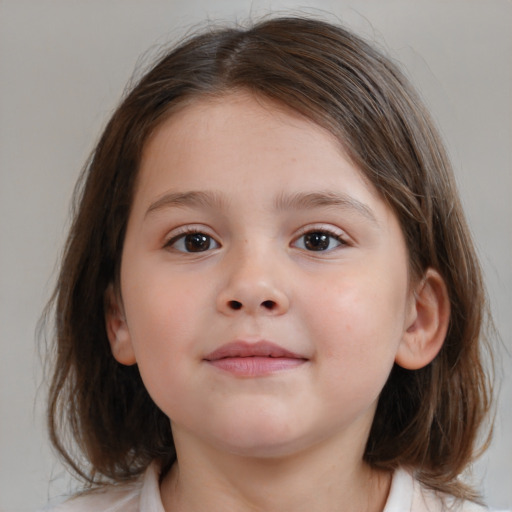 Neutral white child female with medium  brown hair and brown eyes