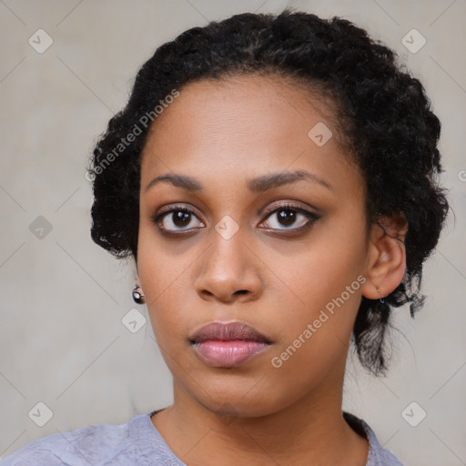 Neutral black young-adult female with short  black hair and brown eyes