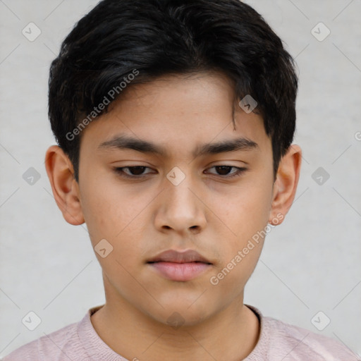 Neutral asian young-adult male with short  brown hair and brown eyes