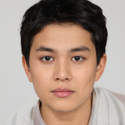 Neutral asian young-adult male with short  brown hair and brown eyes