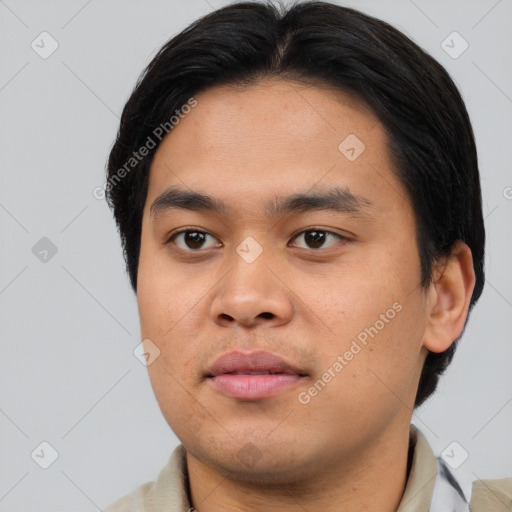 Neutral asian young-adult male with short  black hair and brown eyes