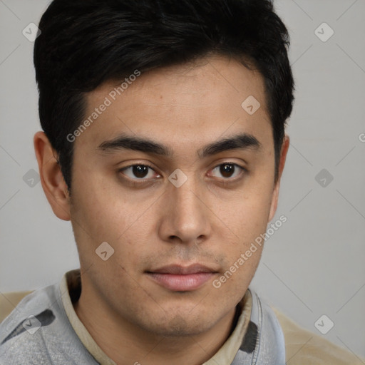 Neutral latino young-adult male with short  brown hair and brown eyes