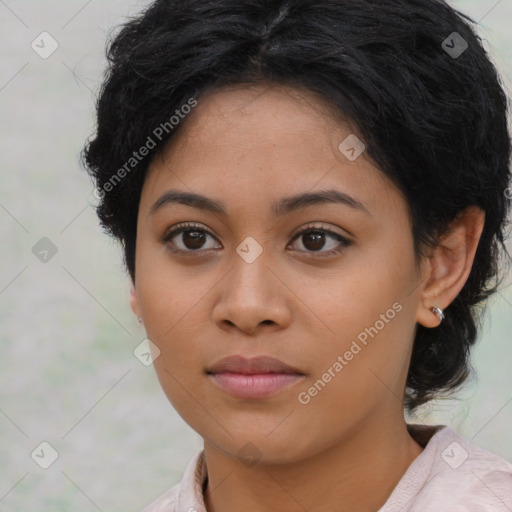 Neutral latino young-adult female with medium  black hair and brown eyes