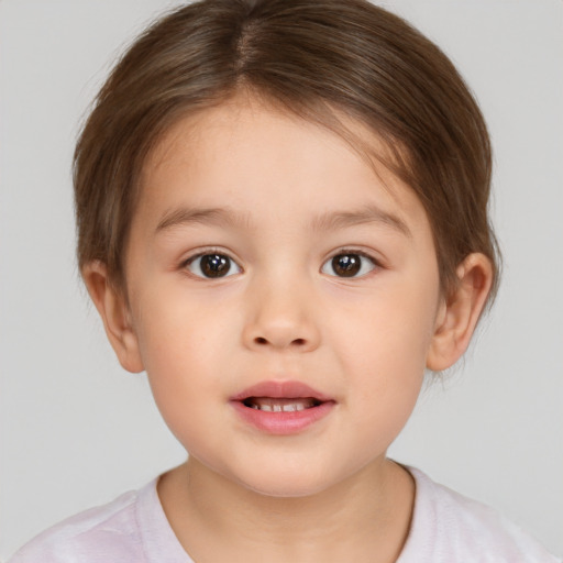 Neutral white child female with short  brown hair and brown eyes