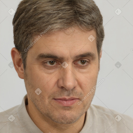 Neutral white adult male with short  brown hair and brown eyes