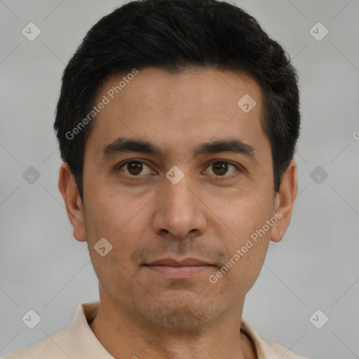 Neutral asian young-adult male with short  black hair and brown eyes