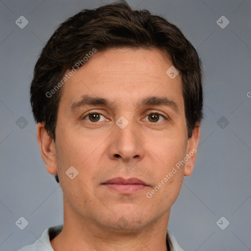 Neutral white adult male with short  brown hair and brown eyes