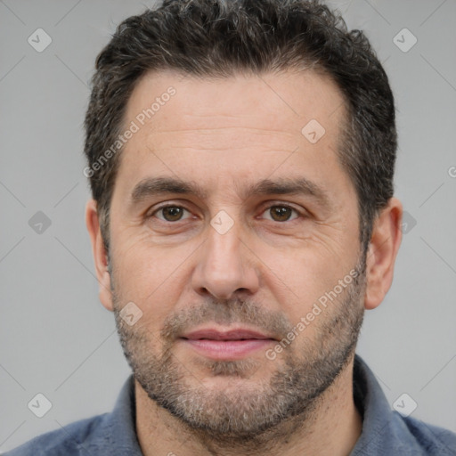 Neutral white adult male with short  brown hair and brown eyes