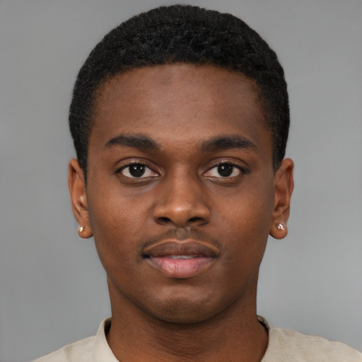 Neutral black young-adult male with short  brown hair and brown eyes