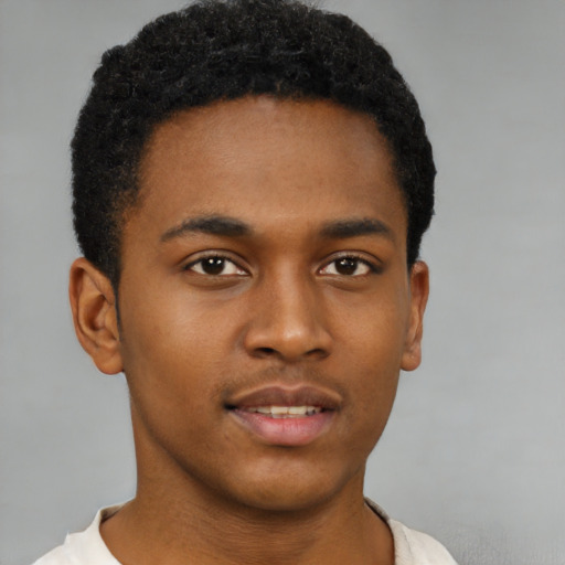 Neutral black young-adult male with short  brown hair and brown eyes