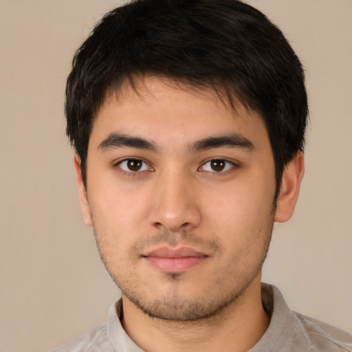 Neutral asian young-adult male with short  brown hair and brown eyes