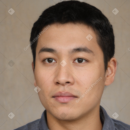 Neutral asian young-adult male with short  black hair and brown eyes