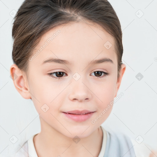 Joyful white child female with short  brown hair and brown eyes