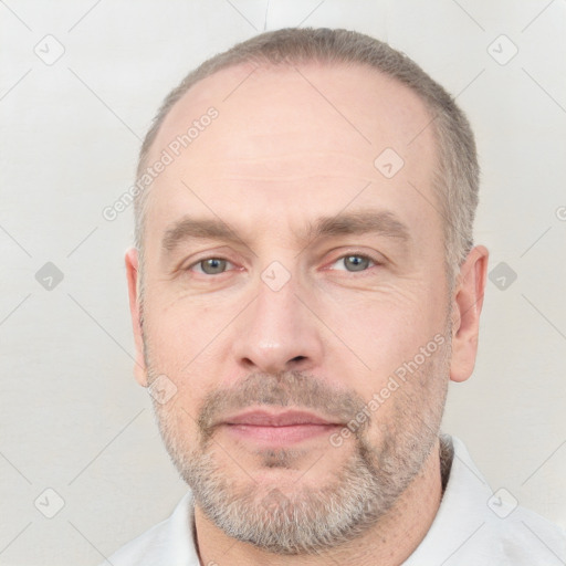 Neutral white adult male with short  brown hair and brown eyes