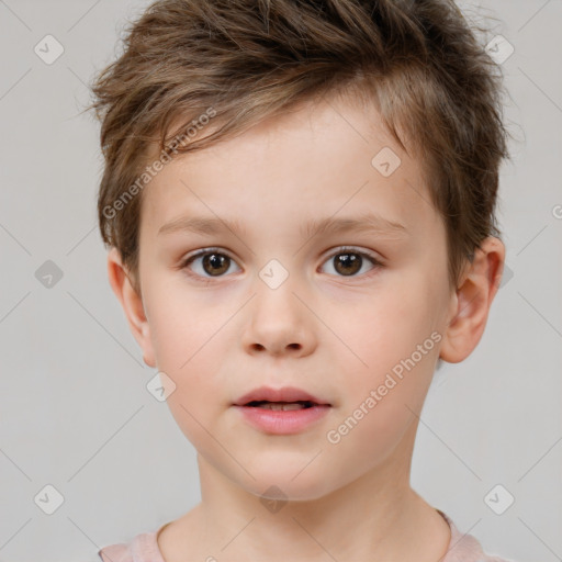 Neutral white child male with short  brown hair and brown eyes