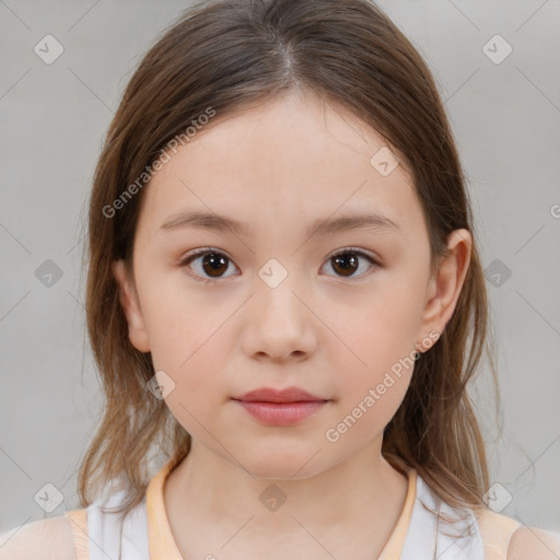 Neutral white child female with medium  brown hair and brown eyes