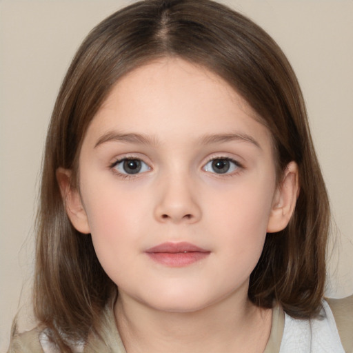 Neutral white child female with medium  brown hair and brown eyes