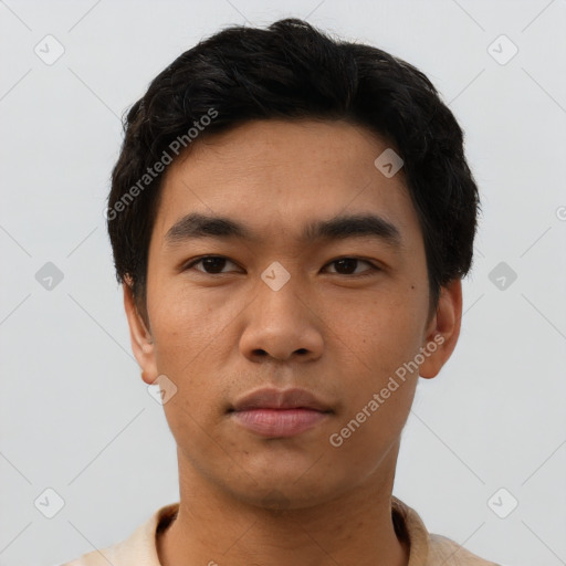 Neutral asian young-adult male with short  black hair and brown eyes