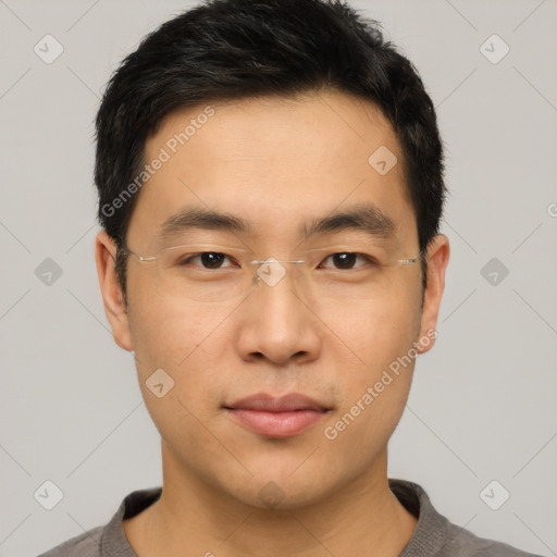 Neutral asian young-adult male with short  black hair and brown eyes