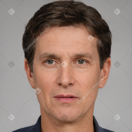 Neutral white adult male with short  brown hair and brown eyes