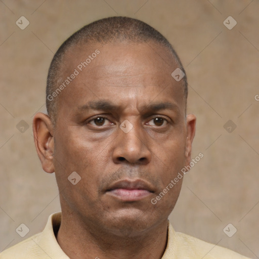 Neutral latino adult male with short  brown hair and brown eyes