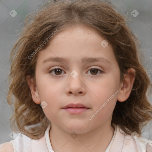 Neutral white child female with medium  brown hair and brown eyes