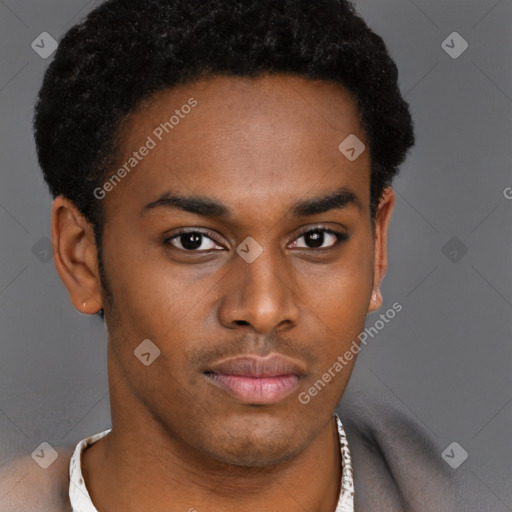 Neutral black young-adult male with short  brown hair and brown eyes