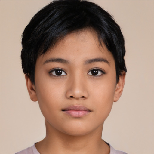 Neutral asian young-adult female with short  black hair and brown eyes