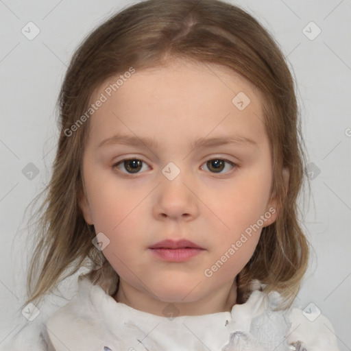 Neutral white child female with medium  brown hair and brown eyes