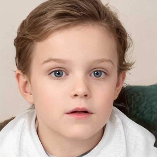 Neutral white child female with short  brown hair and blue eyes