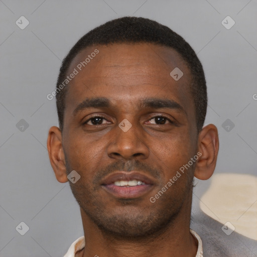 Neutral black young-adult male with short  brown hair and brown eyes