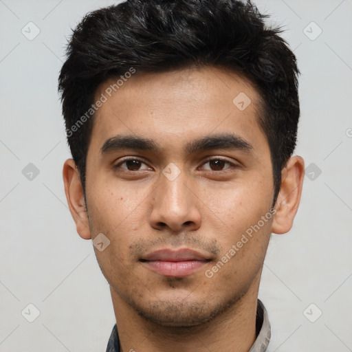 Neutral asian young-adult male with short  black hair and brown eyes