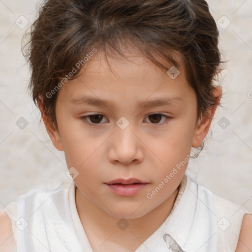 Neutral white child female with short  brown hair and brown eyes