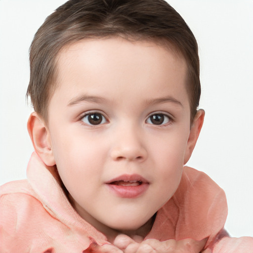 Neutral white child female with short  brown hair and brown eyes