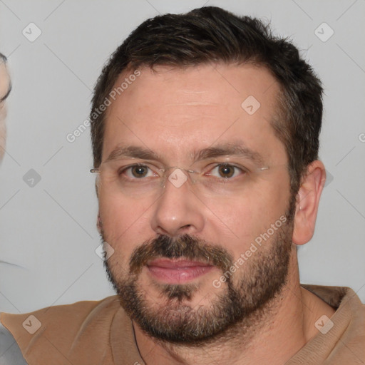 Neutral white adult male with short  brown hair and brown eyes