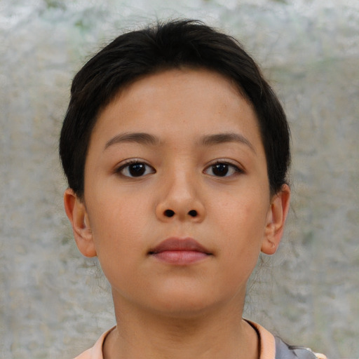 Neutral asian young-adult female with short  brown hair and brown eyes