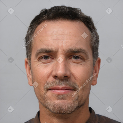 Neutral white adult male with short  brown hair and brown eyes