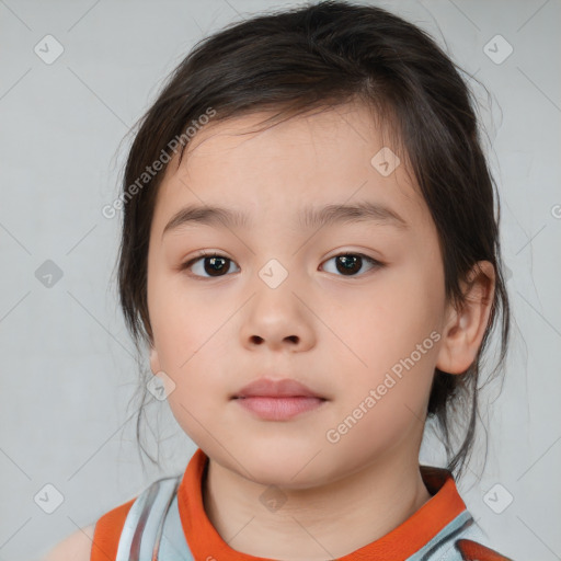 Neutral white child female with medium  brown hair and brown eyes