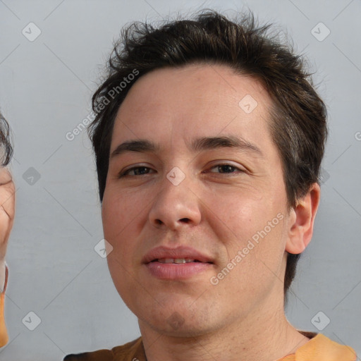 Neutral white adult male with short  brown hair and brown eyes