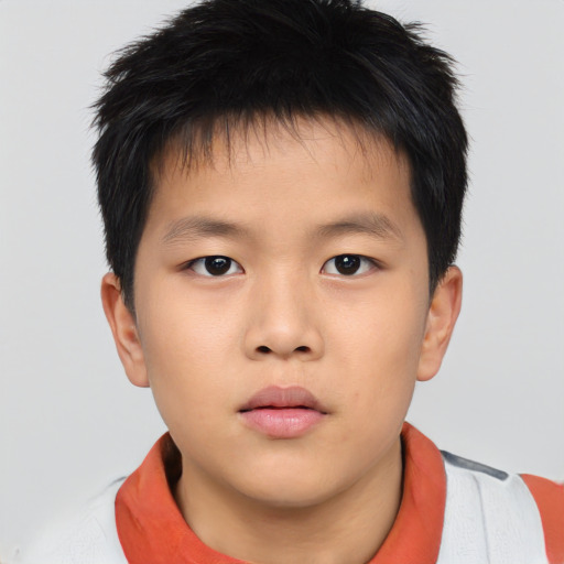 Neutral asian child male with short  brown hair and brown eyes