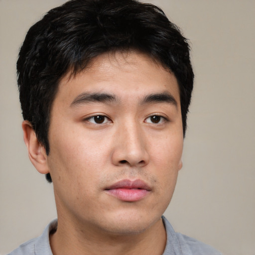Neutral asian young-adult male with short  black hair and brown eyes
