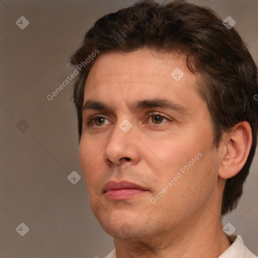 Neutral white adult male with short  brown hair and brown eyes