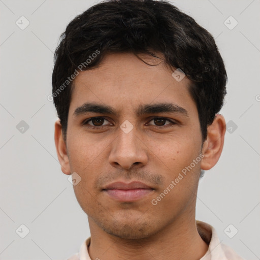 Neutral asian young-adult male with short  brown hair and brown eyes