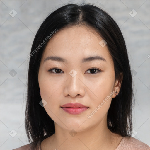 Neutral asian young-adult female with medium  black hair and brown eyes