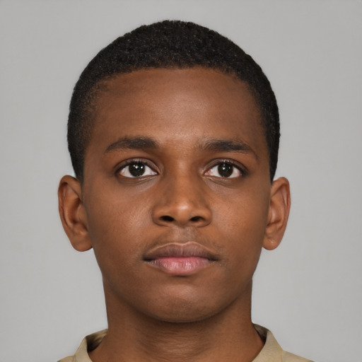 Neutral black young-adult male with short  brown hair and brown eyes