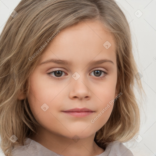 Neutral white child female with medium  brown hair and brown eyes