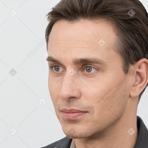 Neutral white adult male with short  brown hair and brown eyes