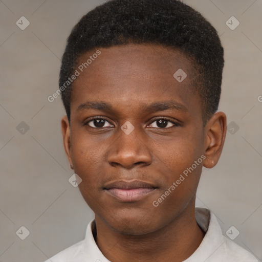 Neutral black young-adult male with short  brown hair and brown eyes